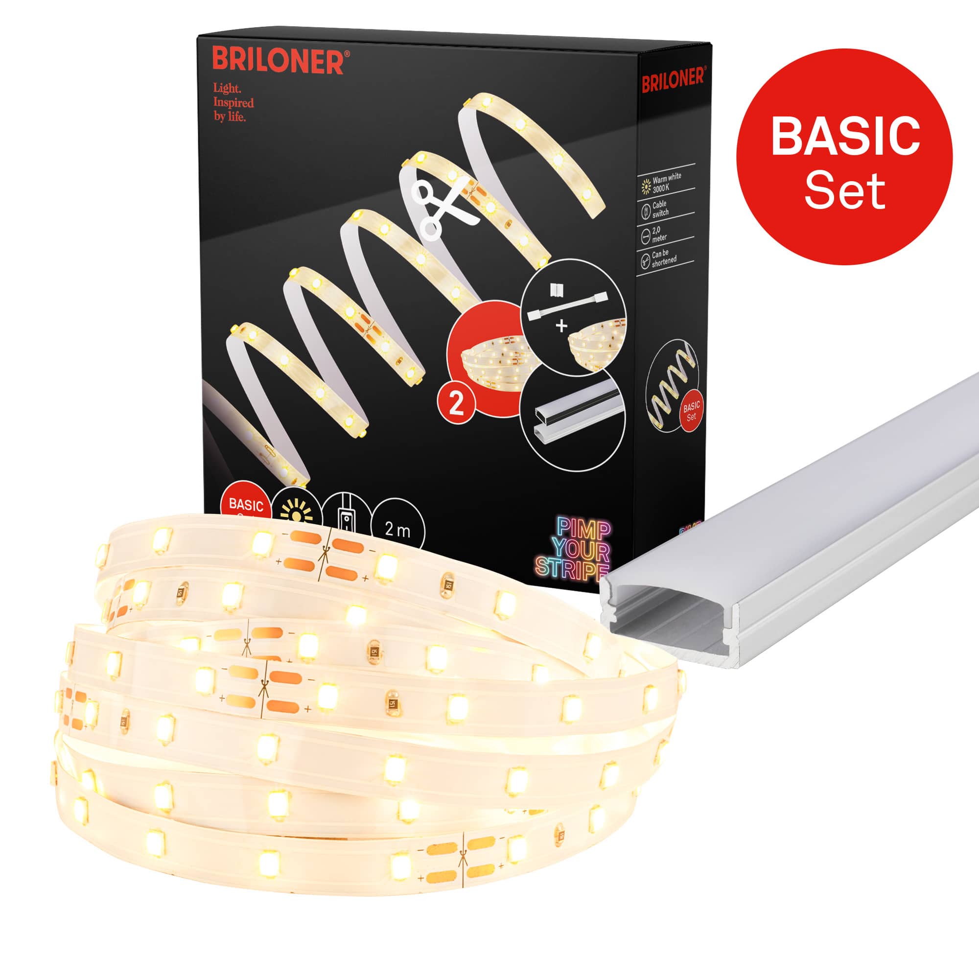 Pimp Your Stripe LED Strip 2m mit Schalter + Alu-Profil silber