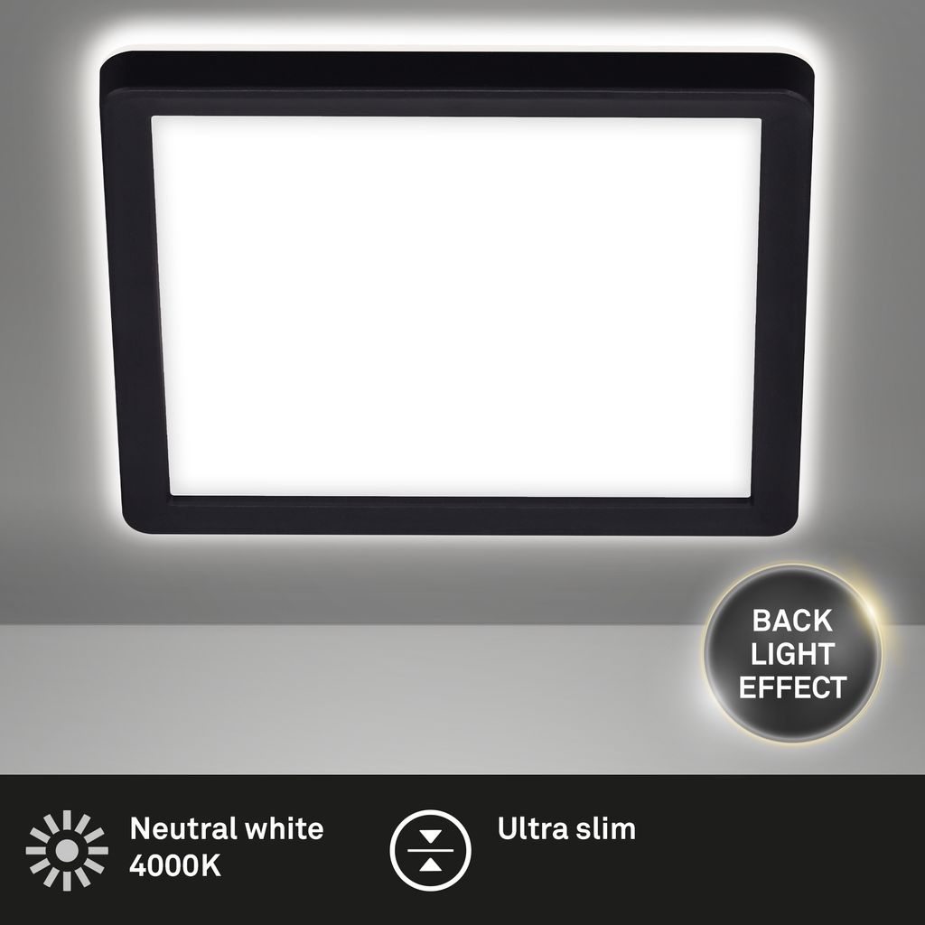 Slim LED Deckenleuchte Eckig. 19x19 cm ? flach. 12W. 1400 lm. Neutralweiß. Backlight. Schwarz 1