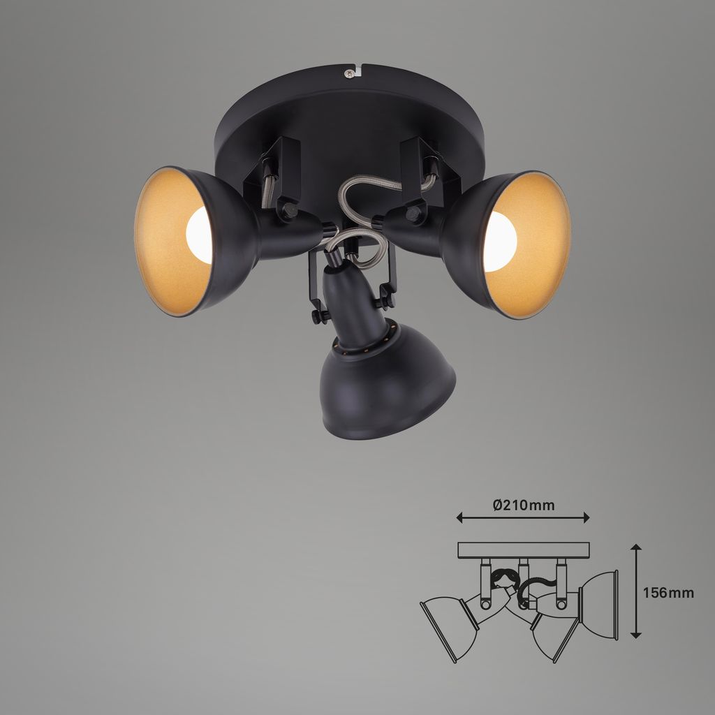 Deckenleuchte Dreh-& Schwenkbar 3xE14 40W Schwarz-gold Ø 21cm Briloner 21