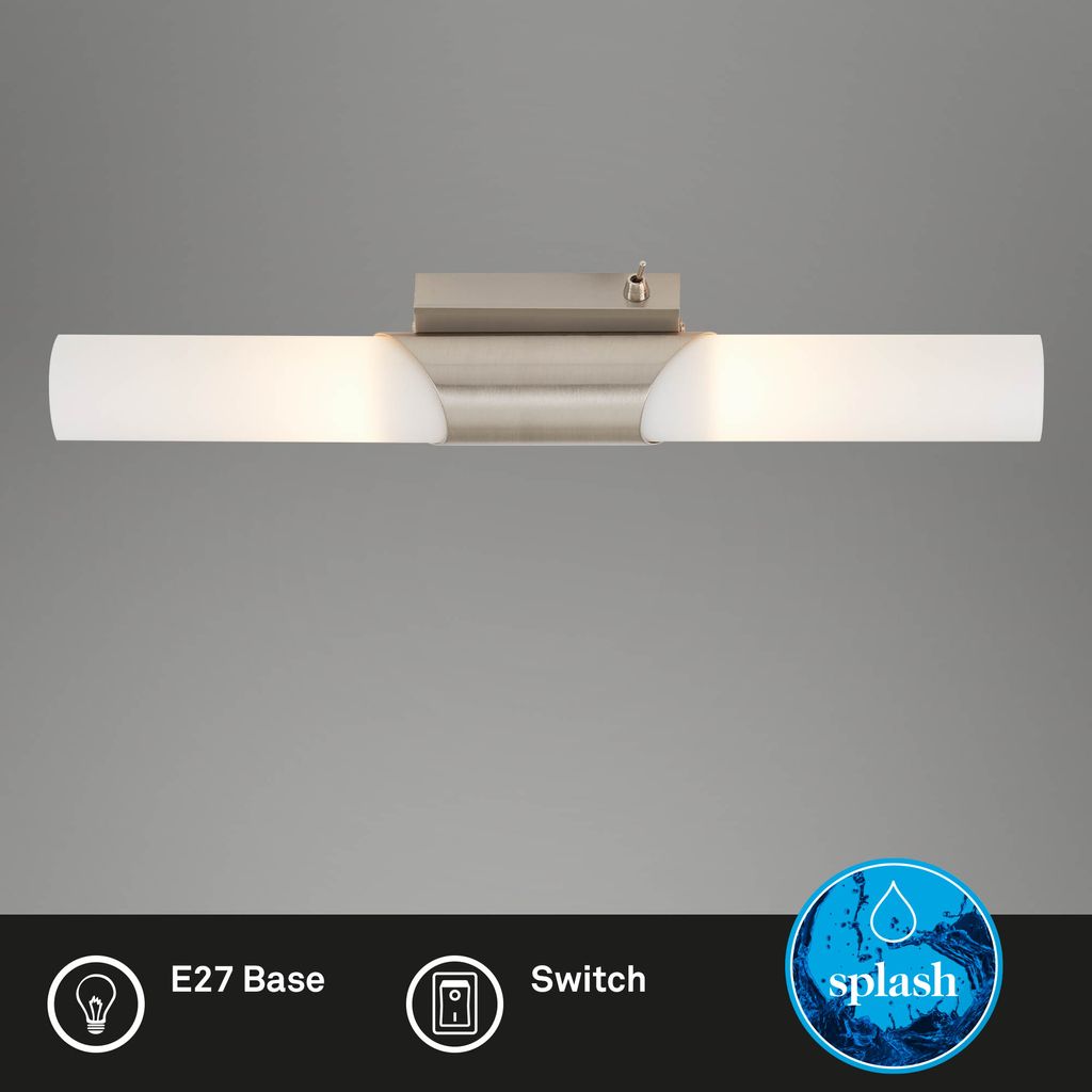 Spiegelleuchte Wandleuchte Kippschalter 2xE14 40W silber Metall-Glas Briloner 1