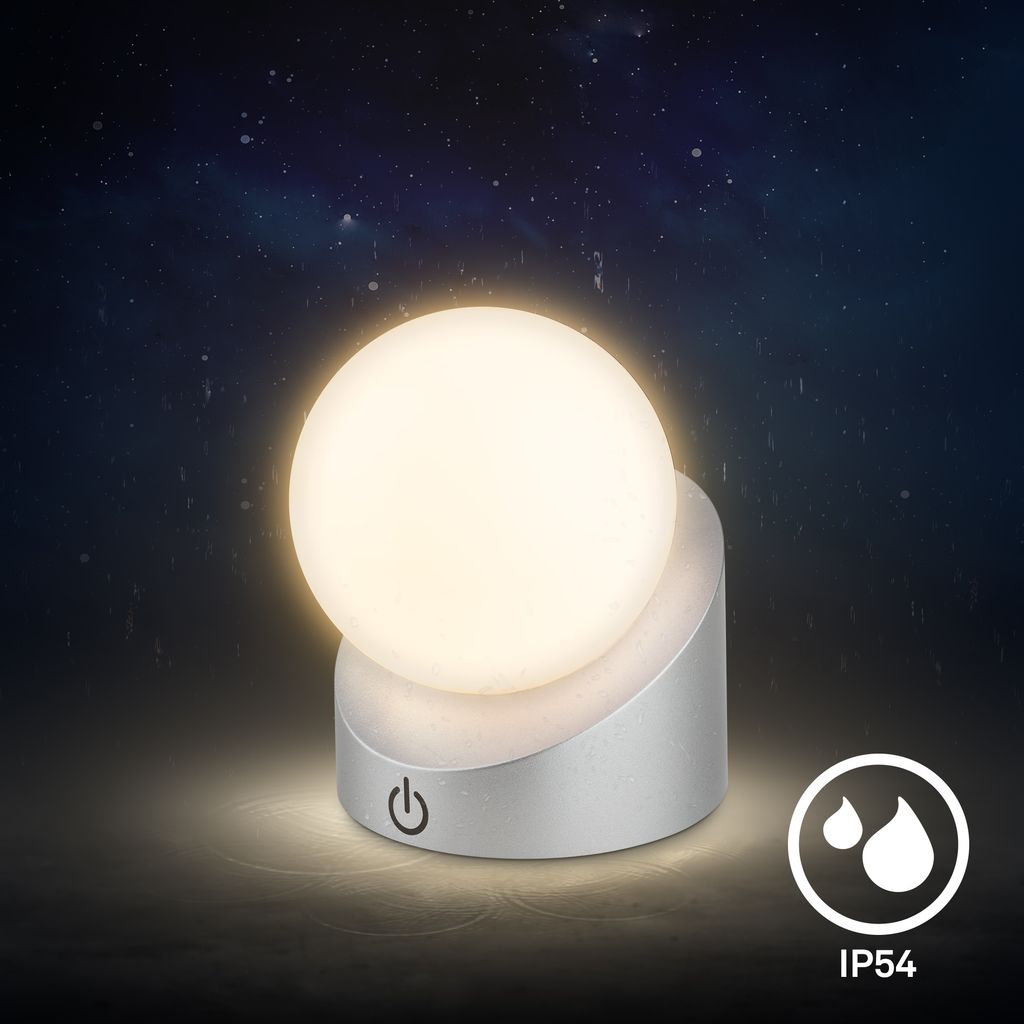 Sora Mini LED Tischlampe kabellos IP54, Dimmbar, Touch, 2er Set, Chrom-Matt