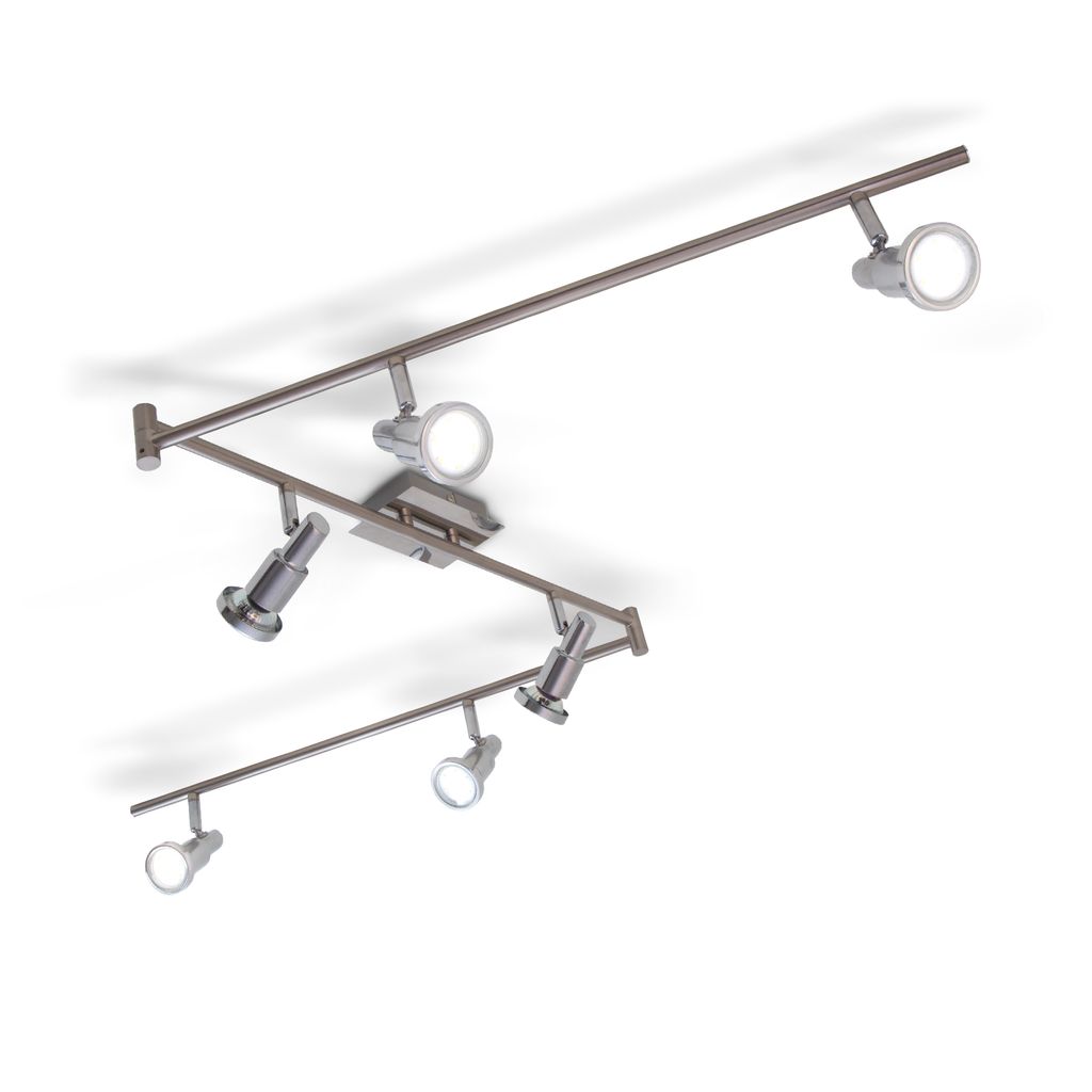 B.K.Licht LED Ceiling Light, 70,8 in, rotatable Spots, 5W GU10 Bulbs Included, 400Lm Each, Warm White 3000K, Spotlight bar for Kitchen, Living Room & Bedroom, Metal, matt Nickel Design, IP20, 230V