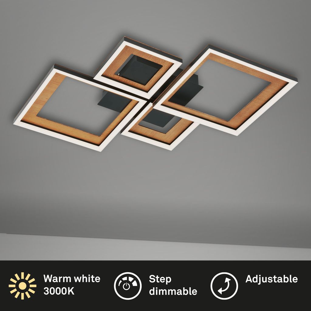 LED Deckenleuchte, 53 cm, LED-Platine, 24 W, 120 lm, schwarz-holz
