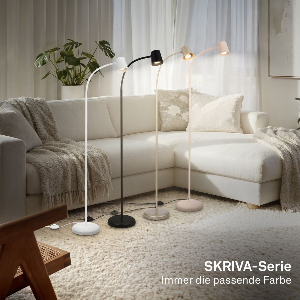 Skriva Stehlampe - Schwenkbar, Schalter, GU10 Fassung, max. 9W, Satin-Metallic