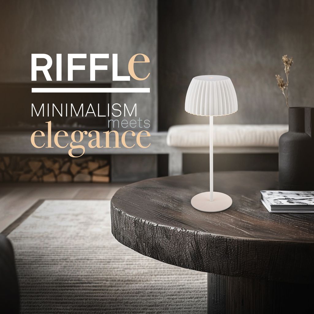 Riffle LED Tischlampe Akku Tischleuchte Höhenverstellbar Dimmbar Kabellos Weiß 1