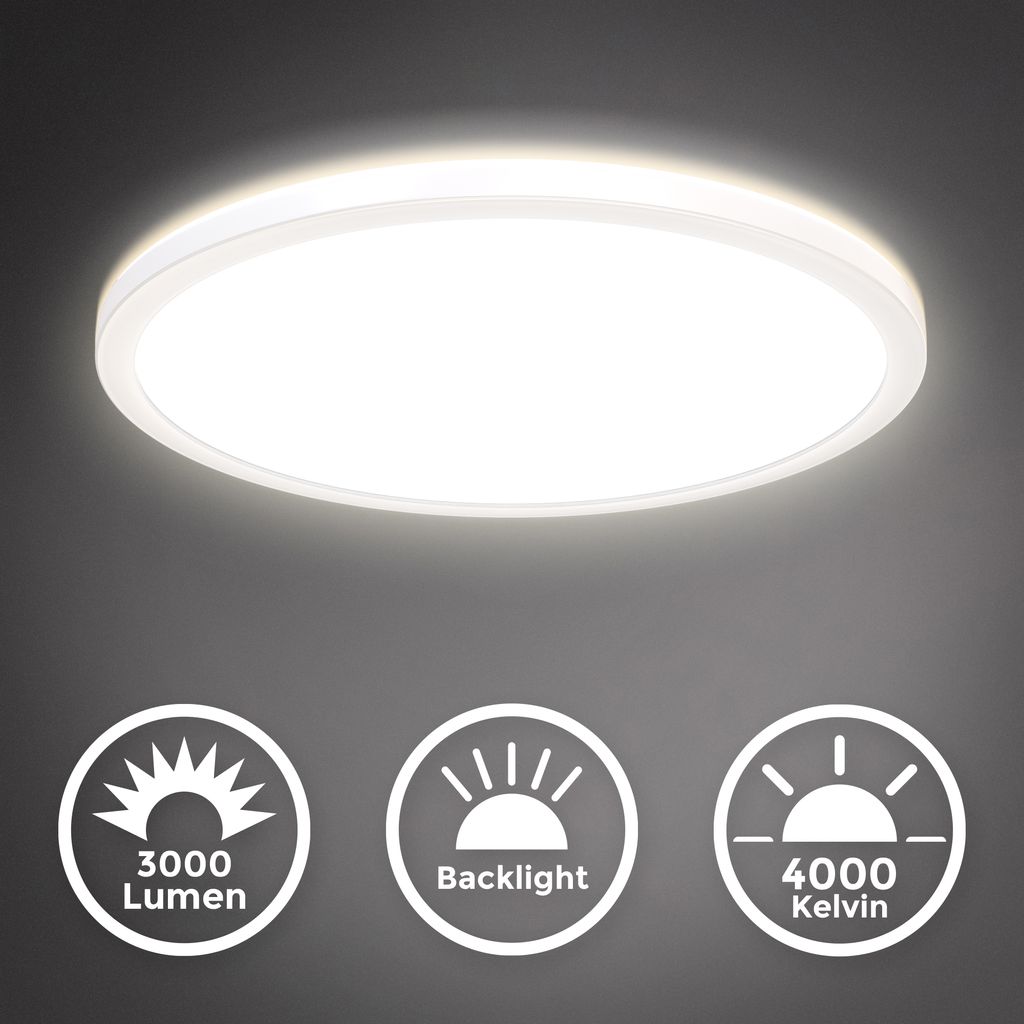 LED Panel Ø42 cm - 22W, 3000lm, dimmbar, flach, backlight, neutralweiß, weiß