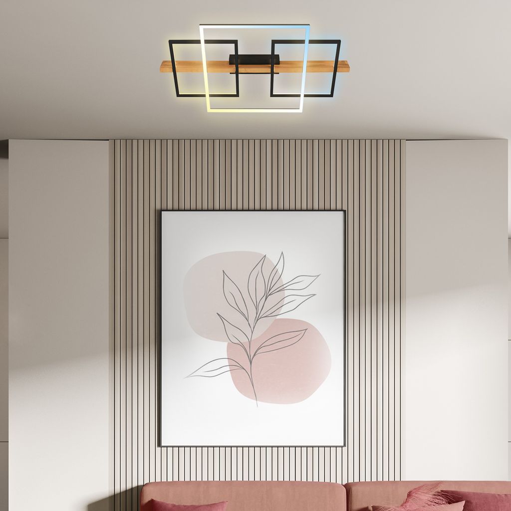 LED Deckenlampe Holz Deckenleuchte Wohnzimmer Dimmbar Fernbedienung Backlight 2