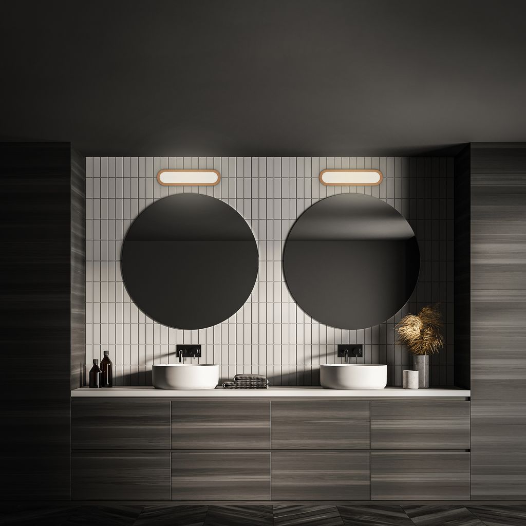 Pil Spiegelleuchte - 10W, 1200lm, LED, Backlight, 35cm, Warmweiß, Holzfarben