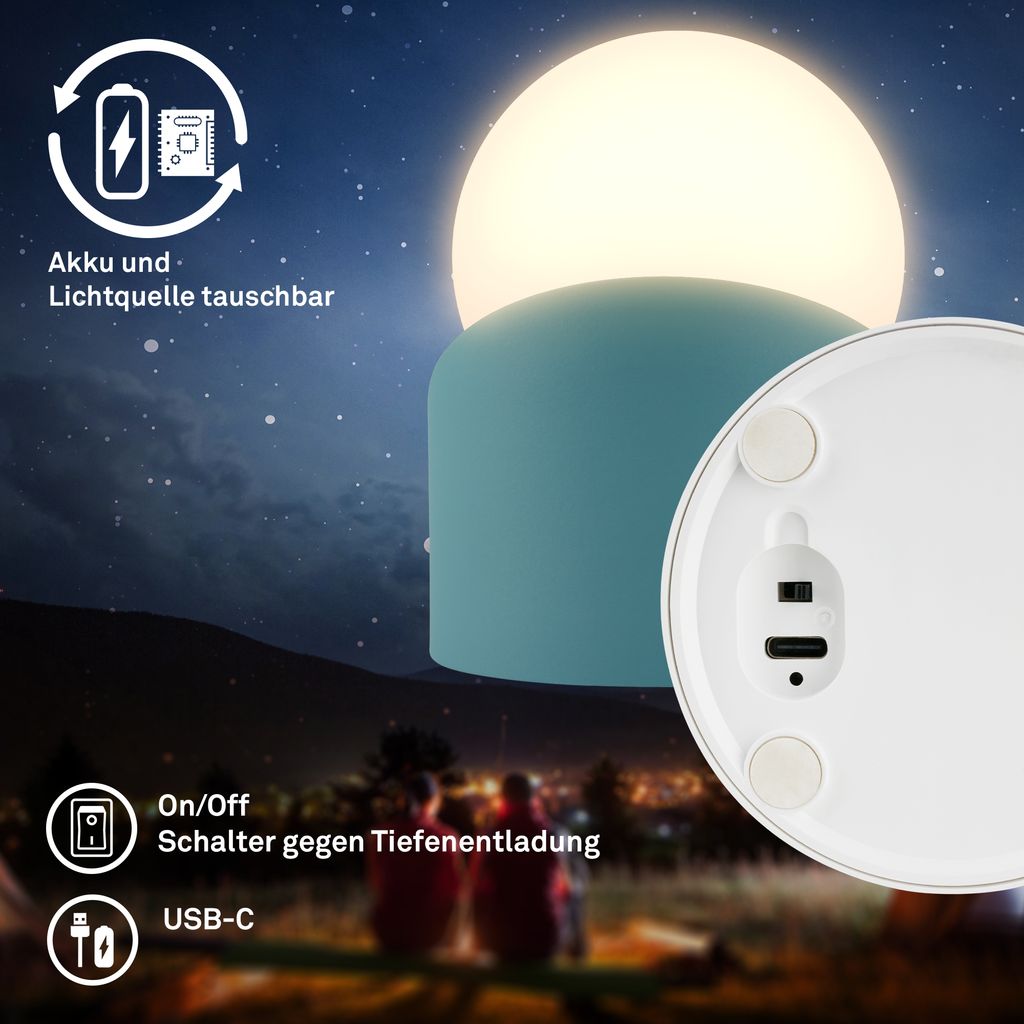 Sora Mini LED Tischlampe kabellos IP54, Dimmbar, Touch, 2er Set, Blau