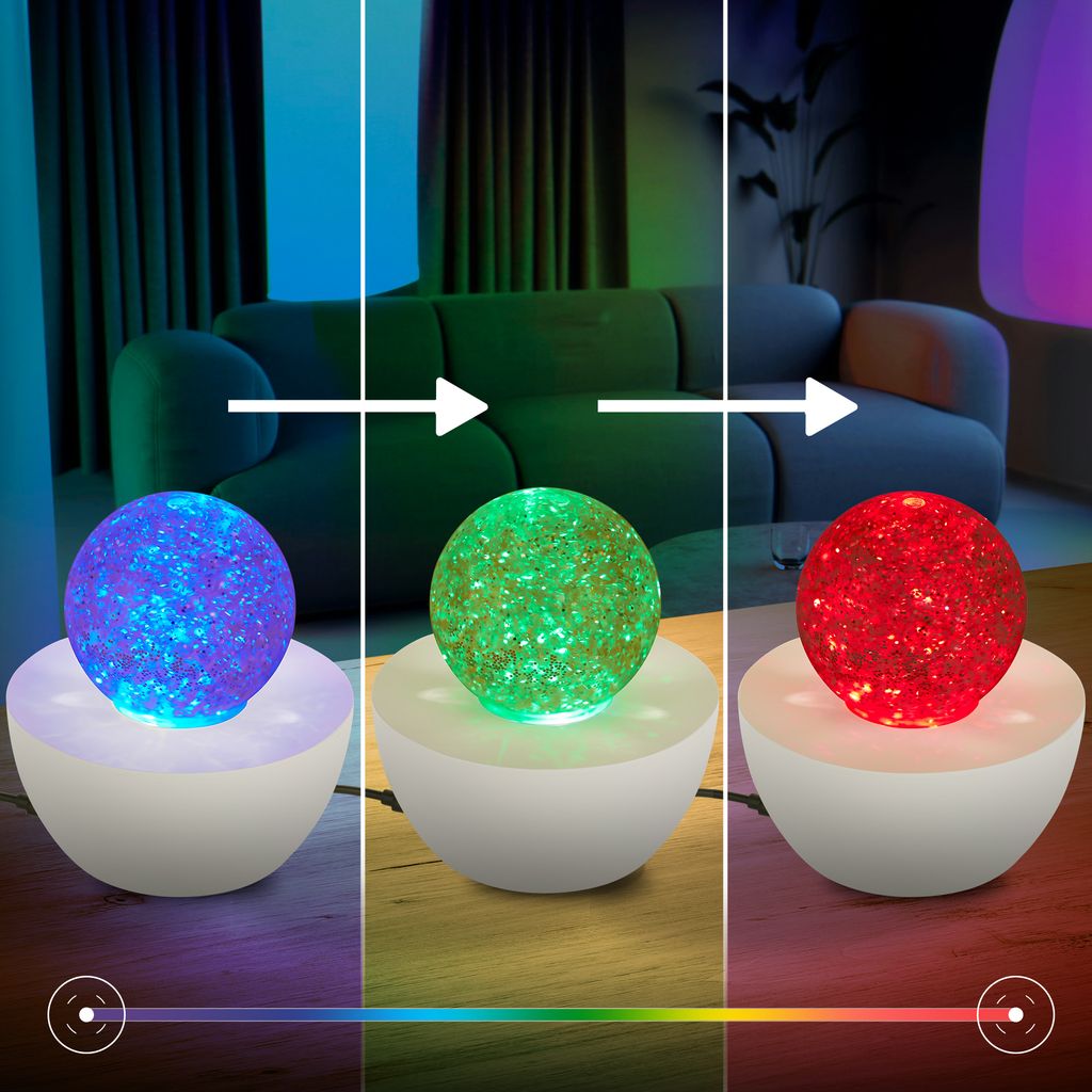 Glitter Tischlampe - 0,6W, RGB, Glitzerkugel, Altweiß