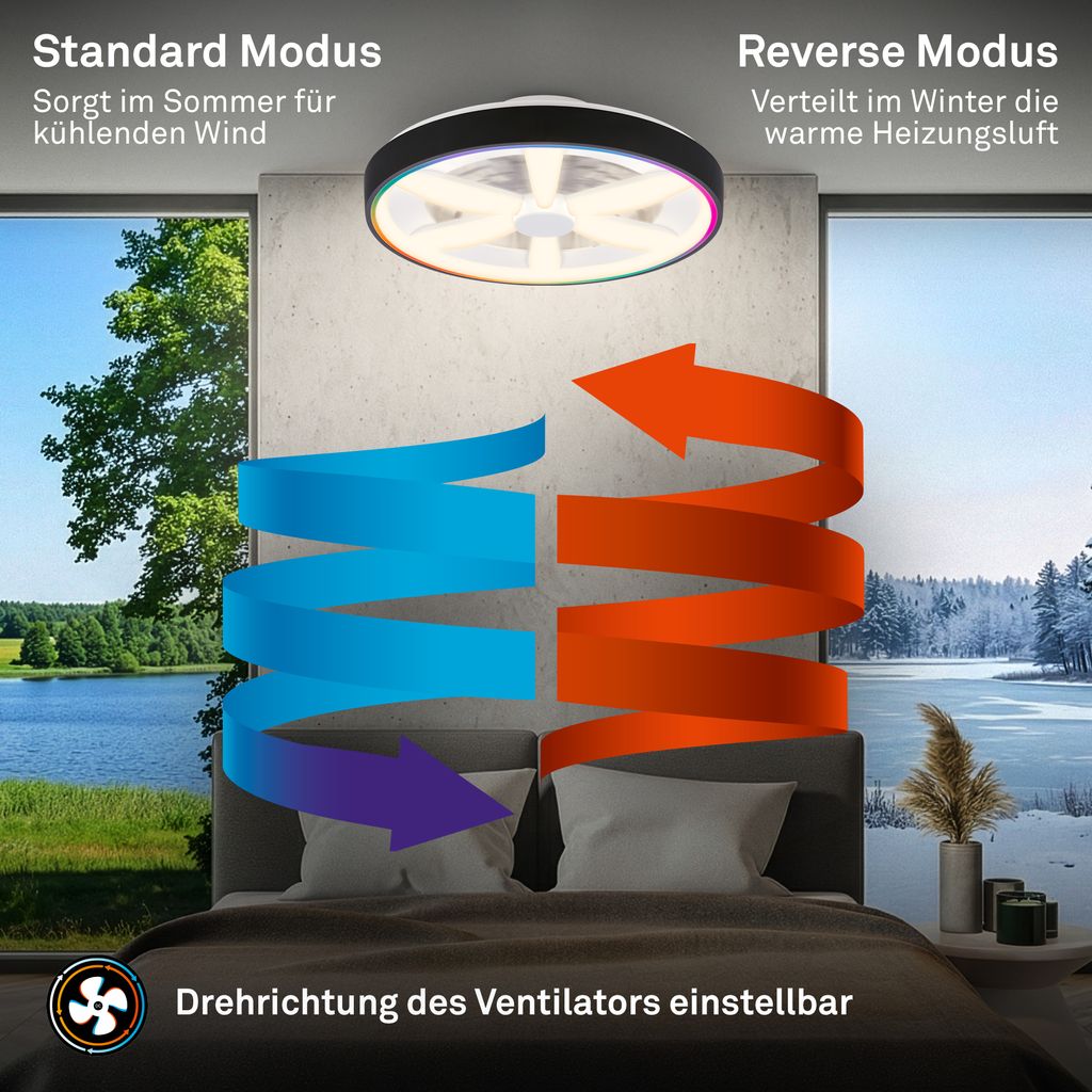 Deckenventilator mit Beleuchtung Fernbedienung Ventilator Dimmbar RGBIC CCT 4