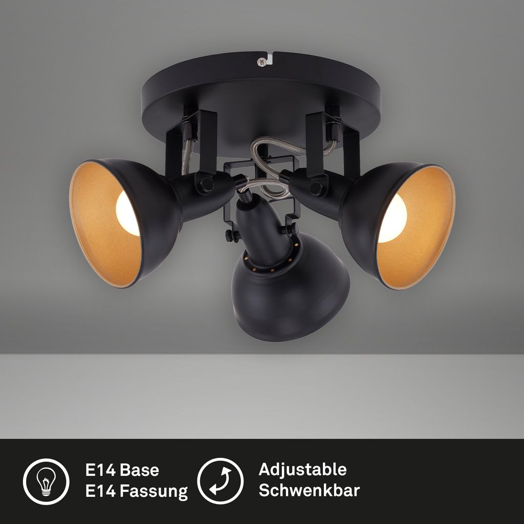 Deckenleuchte Dreh-& Schwenkbar 3xE14 40W Schwarz-gold Ø 21cm Briloner 2