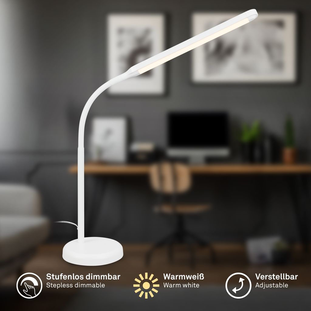 Mura Tischlampe - 6W, 600lm, LED, Dimmbar, Touch, Schwenkbar, Weiß
