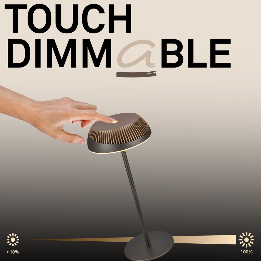 Alusta Tischleuchte - 2W, 200lm, Akku, LED, Touch, Dimmbar, Anthrazit, Bronze metallic