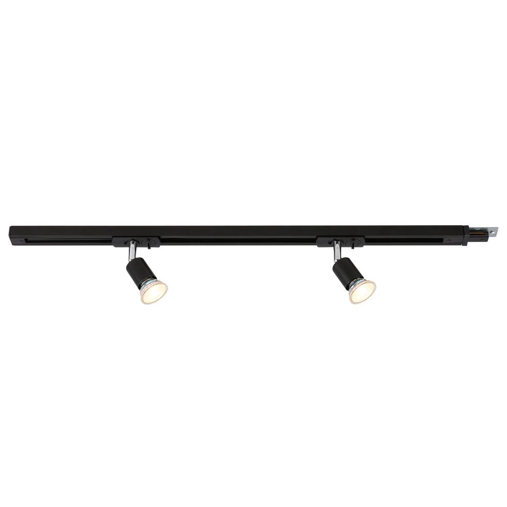 Rail Track Lighting Extension Set - 2 GU10 Spotlights, 75cm Track, Black