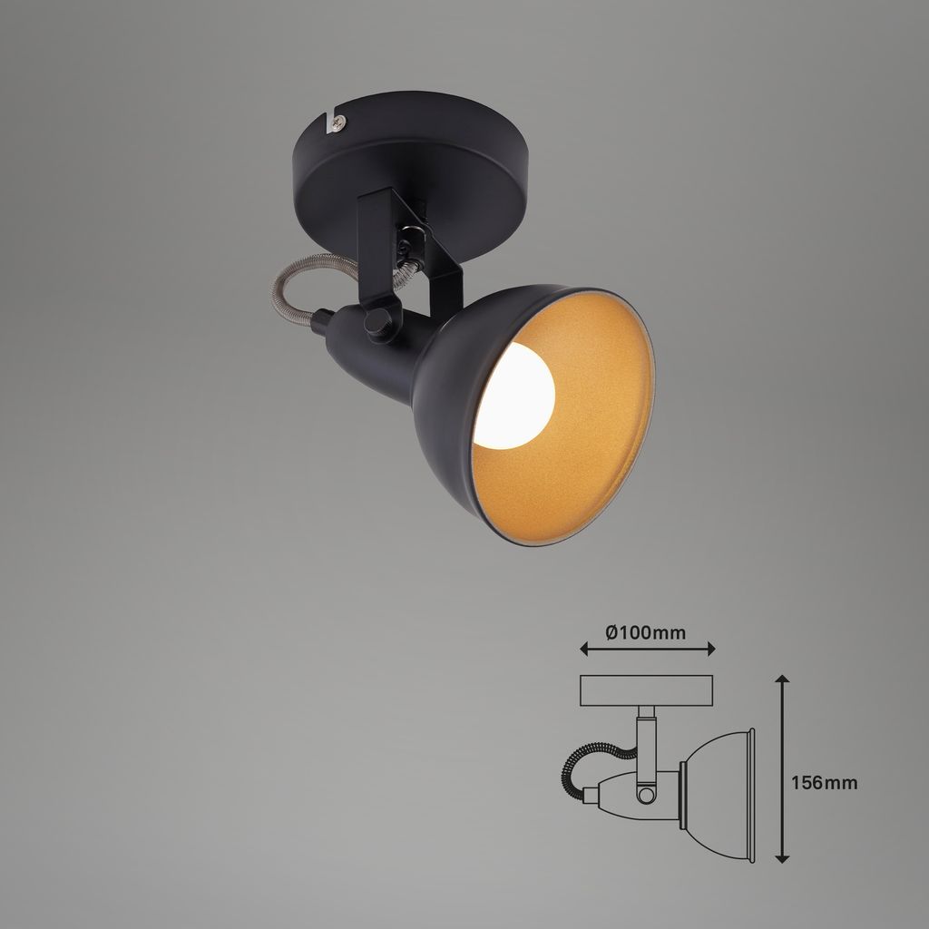 Wandspot dreh& schwenkbar Retro 1xE14 40W Metall Schwarz Ø10cm Briloner 5