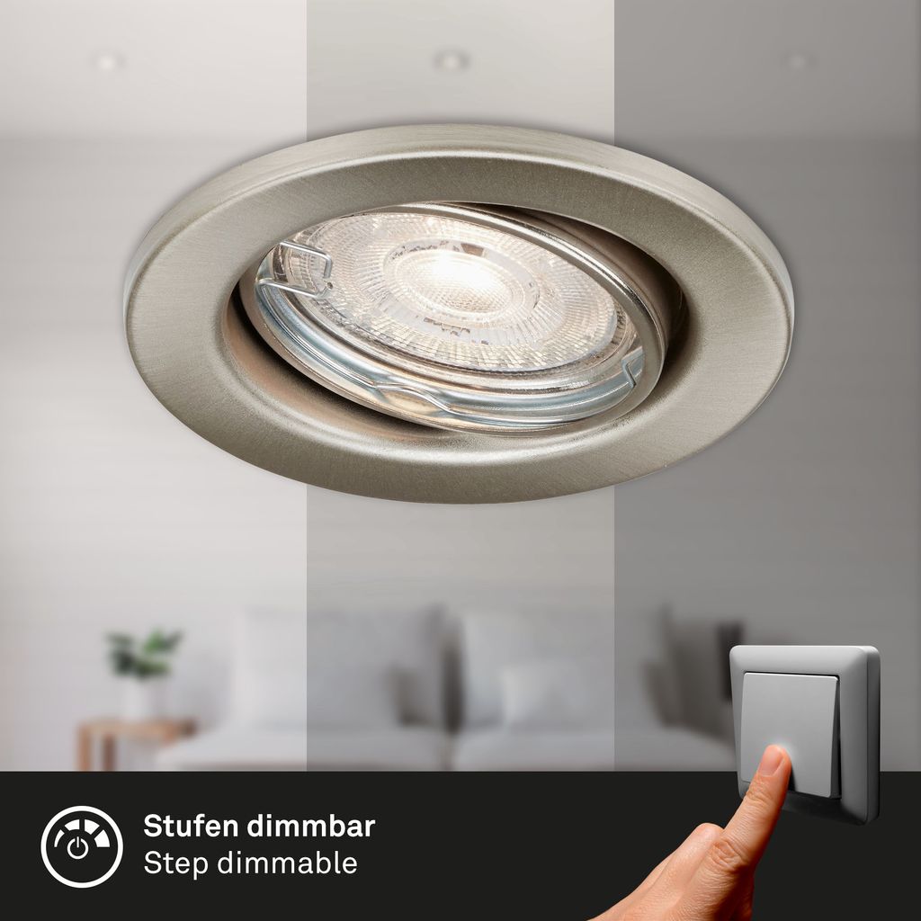 LED Einbauleuchten  dimmbar 3er Set GU10 5W silber Metall Ø8.6cm IP23 Briloner 2