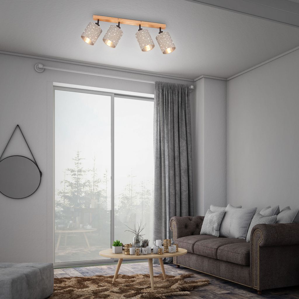 Deckenleuchte Spotleuchte 4xE27 25 W taupe Metall-Holz-Stoff Briloner 3