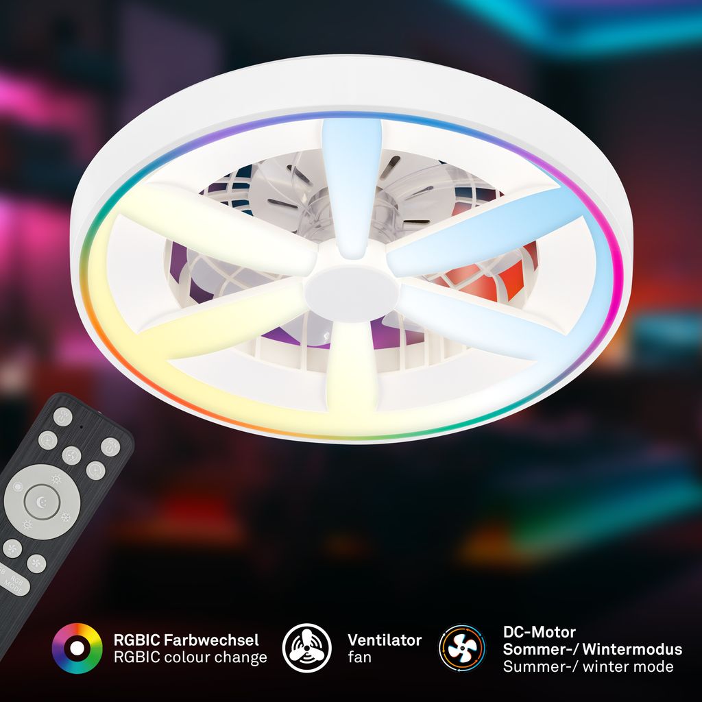 Deckenventilator mit Beleuchtung Fernbedienung Ventilator Dimmbar RGBIC CCT 1