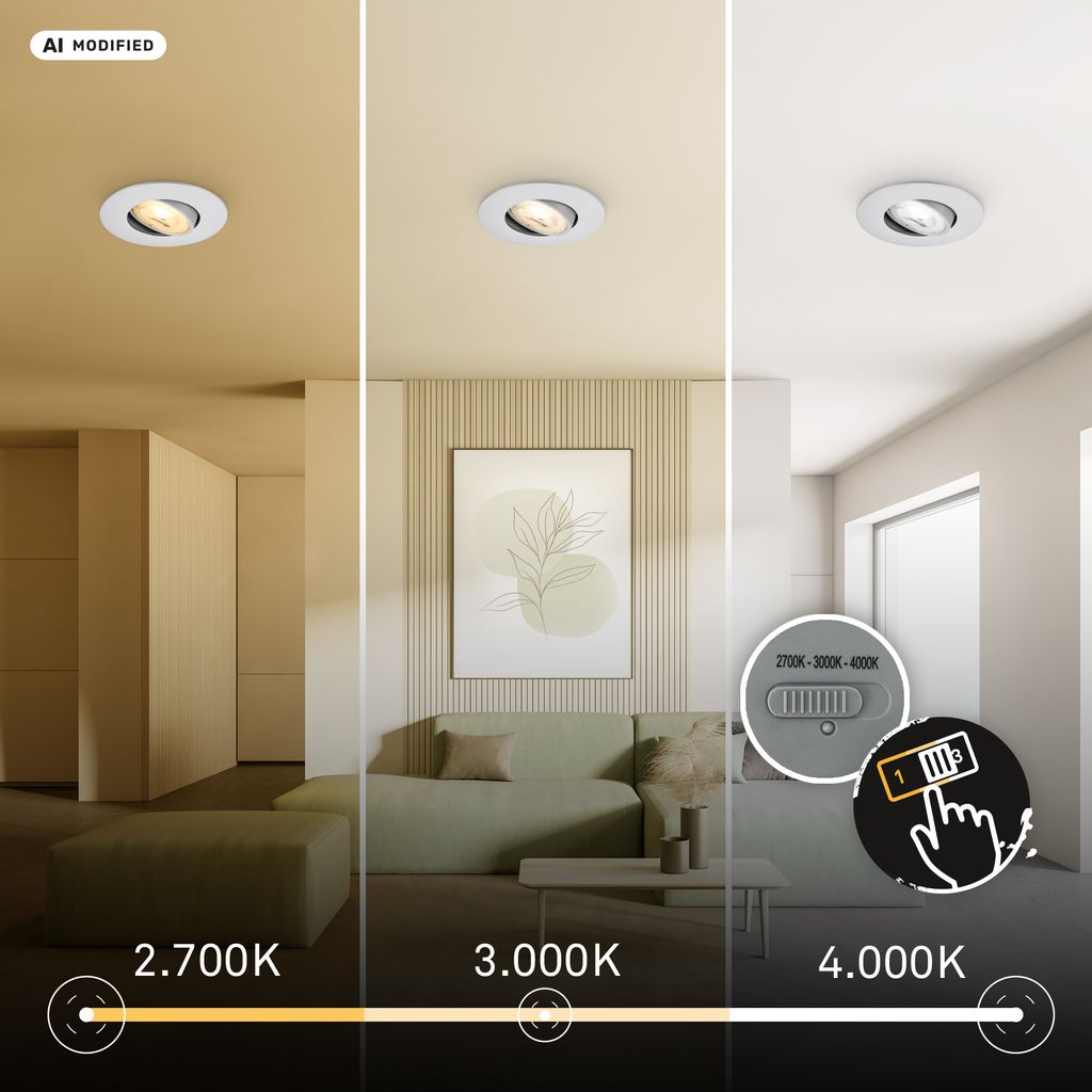 Dimara LED Einbaustrahler 68mm 3er Set - 230V, 4,9W, 460lm, CTS Schalter, Dimmbar, Chrom-matt