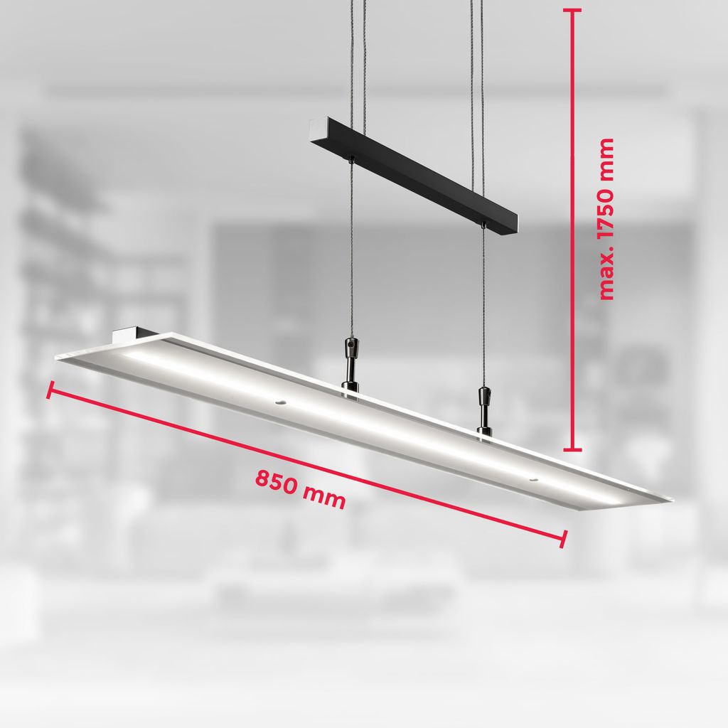 Hängelampe - 16W, 1750lm, LED, höhenverstellbar, dimmbar, warmweiß, schwarz
