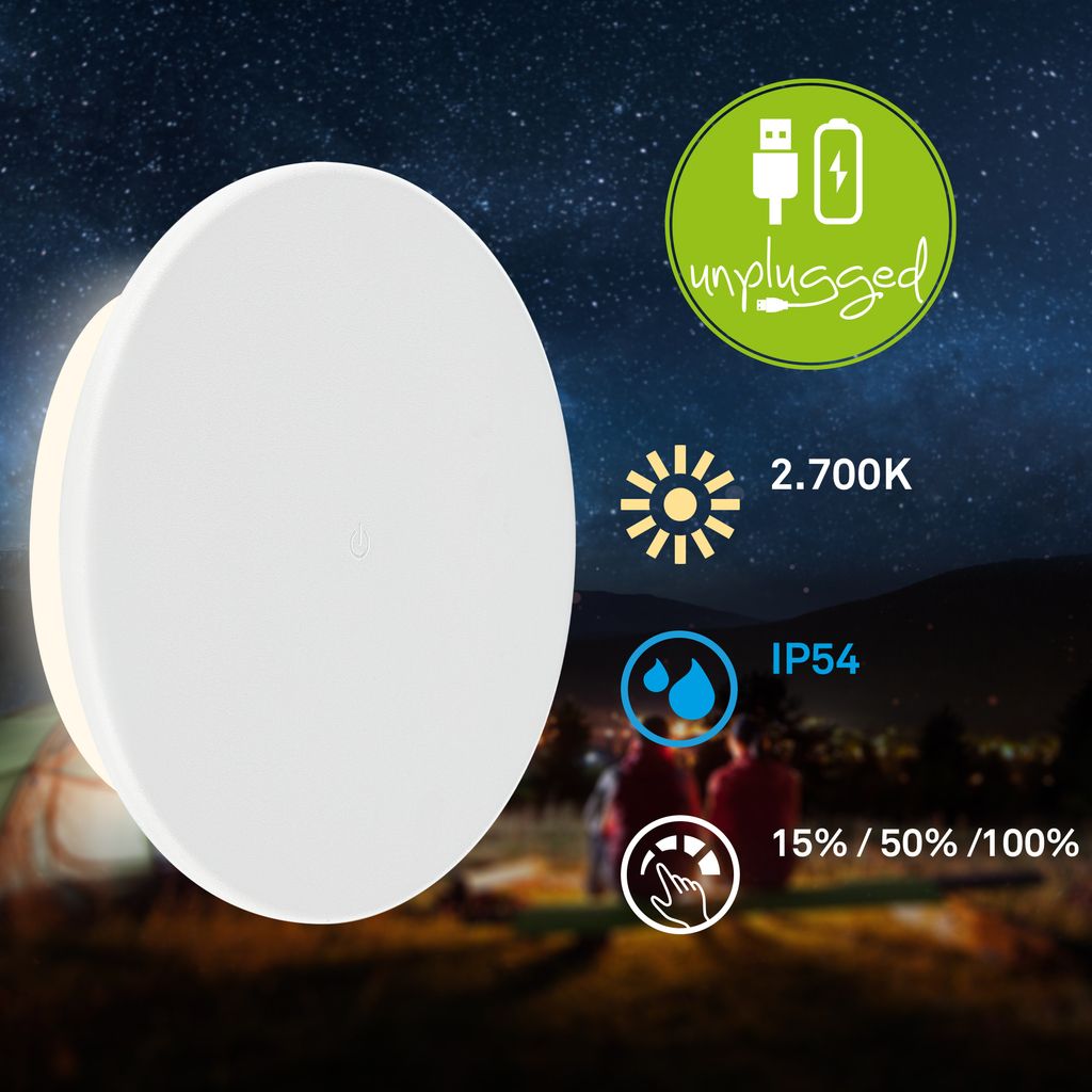 Briloner Aurora LED Wandlampe Akku, IP54, Dimmbar, Touch, Weiß