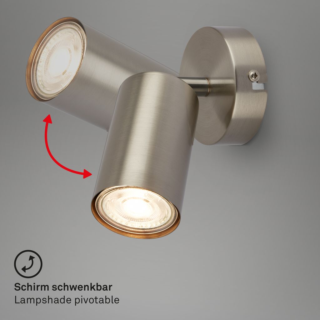 Briloner Tib binnenwandlamp, draaibaar, aan/uit via wandschakelaar, zilver