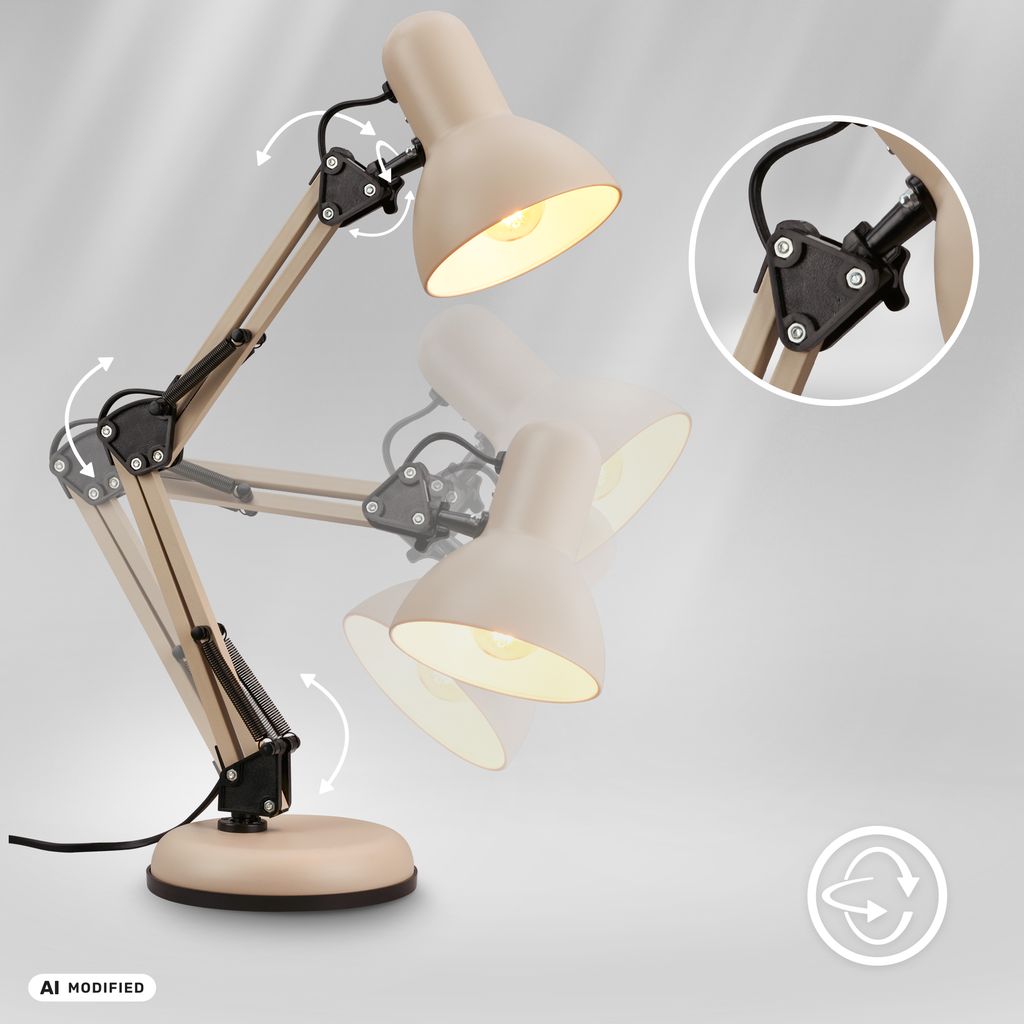 Pixa Schreibtischlampe - mit Stecker, Schalter, Schwenkbar, E14, Beige