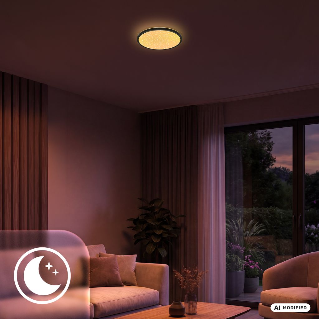 Slim Deckenlampe Ø37,5 cm - LED, AuraGlow, Farbwechsel, Dimmbar, Fernbedienung, Schwarz