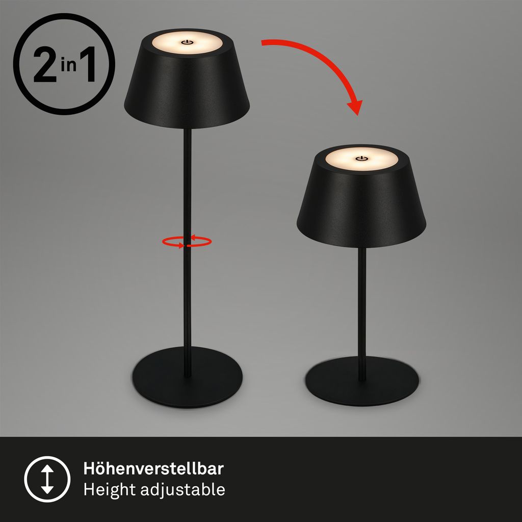 LED Akku-Tischleuchte Tischlampe höhenverstellbar IP44 schwarz RGB innen außen 6