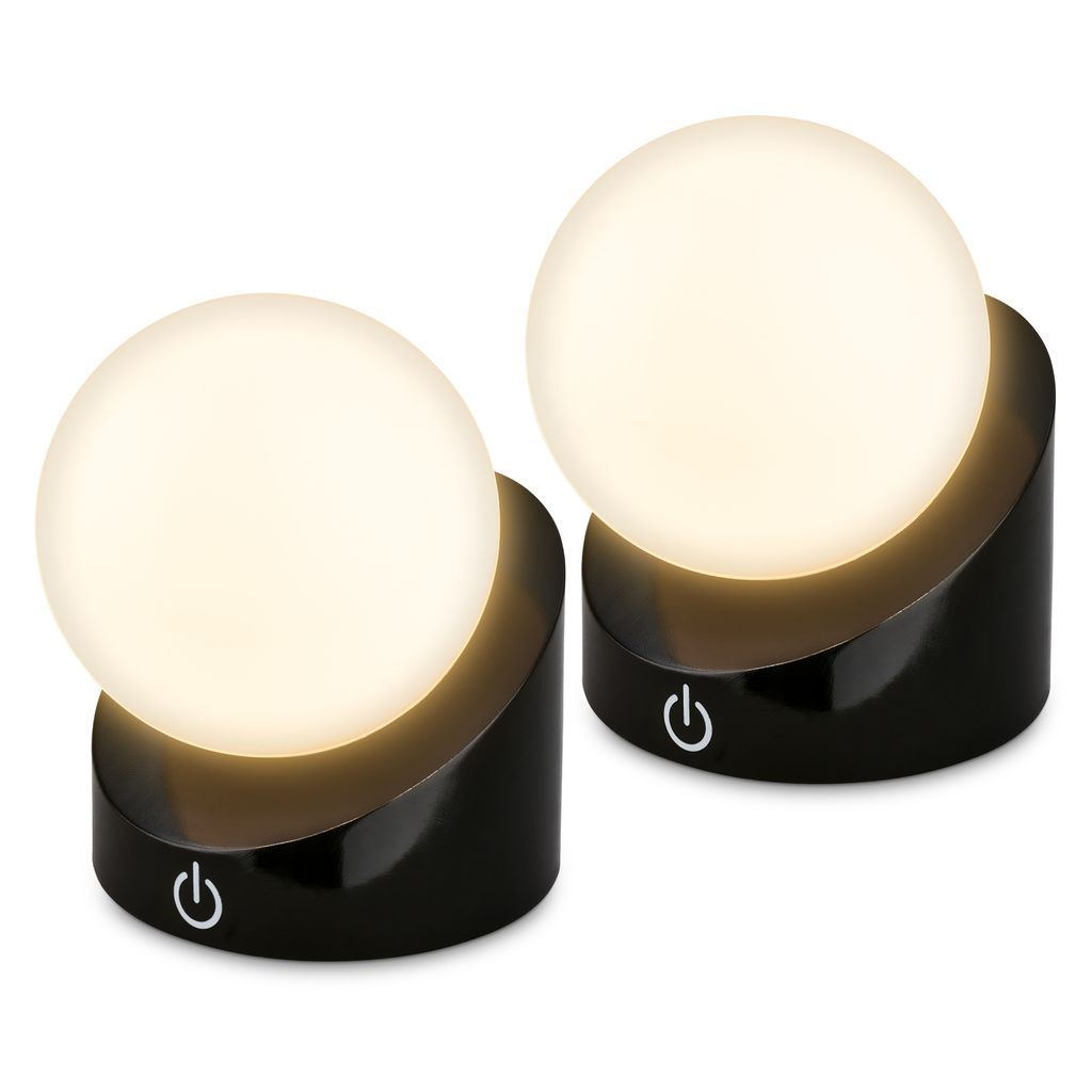 Briloner Sora Mini LED Tischlampe kabellos IP54, Dimmbar, Touch, 2er Set, Schwarz
