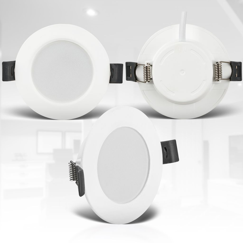 B.K.Licht - Set of 6 LED rescessed spotlights 230V, LED spotlight for bathroom splash water protection IP44, neutral white light, ceiling spotlights, LED spots, ceiling spots flat, 85x25mm (DxH), white