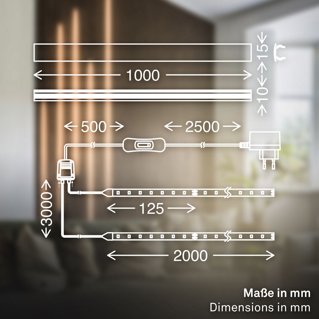 Pimp your Panel Komplettset 4m für Wandpaneele - LED Strip, Diffusoren 12-13 mm, Warmweiß