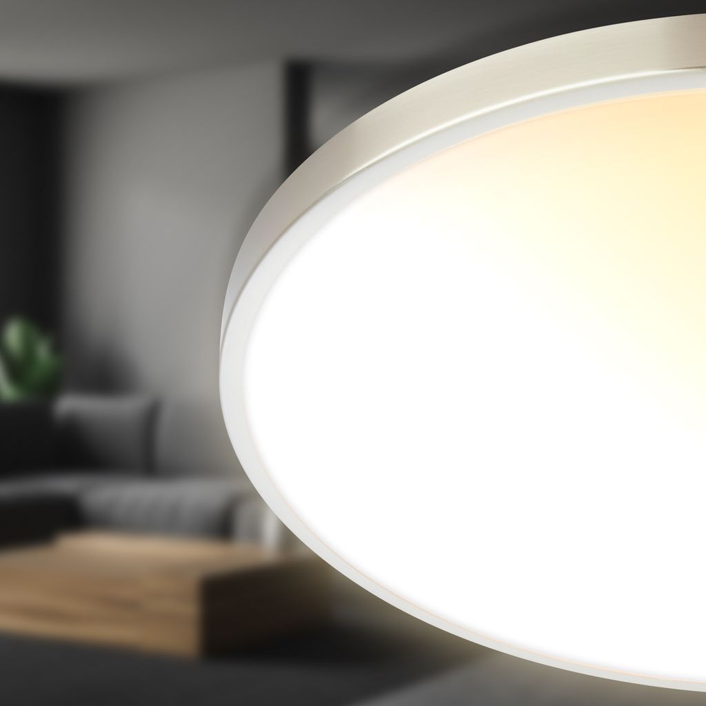Competo Deckenlampe Ø38 cm - 24W, 2600lm, Dimmbar, Fernbedienung, CCT Warm-Neutralweiß, Nickel-Matt