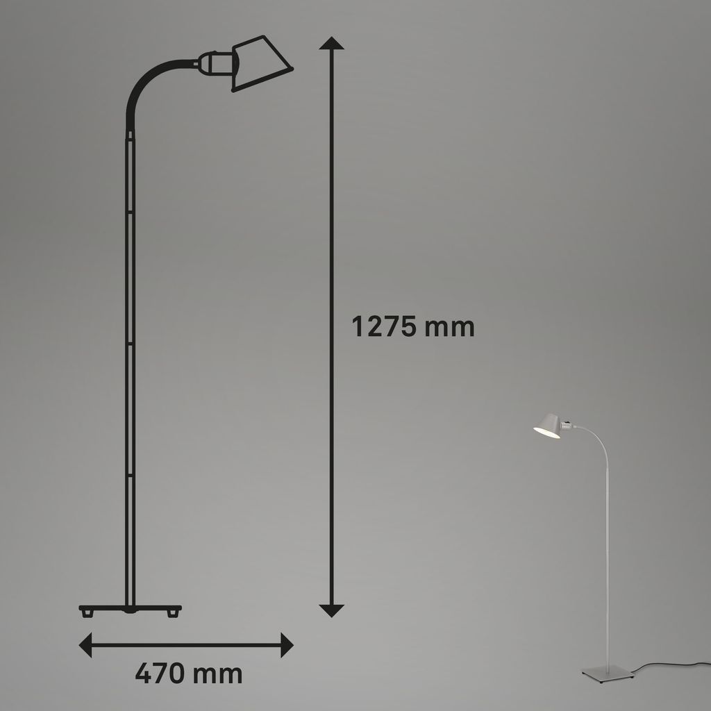 Briloner Leuchten - Stehlampe flexibel. Stehleuchte verstellbar. Kippschalter. 1x E27 Fassung max. 10 Watt. inkl. Kabel. Chrom-Matt. 152 cm 7