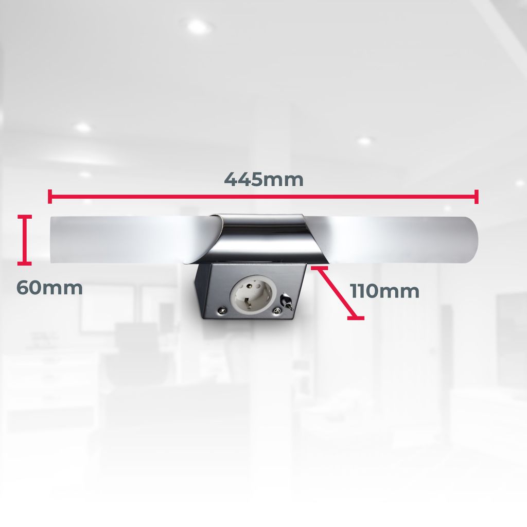Spiegelleuchte - 4,9W, 470lm, LED, mit Steckdose, 45cm, warmweiß, chrom