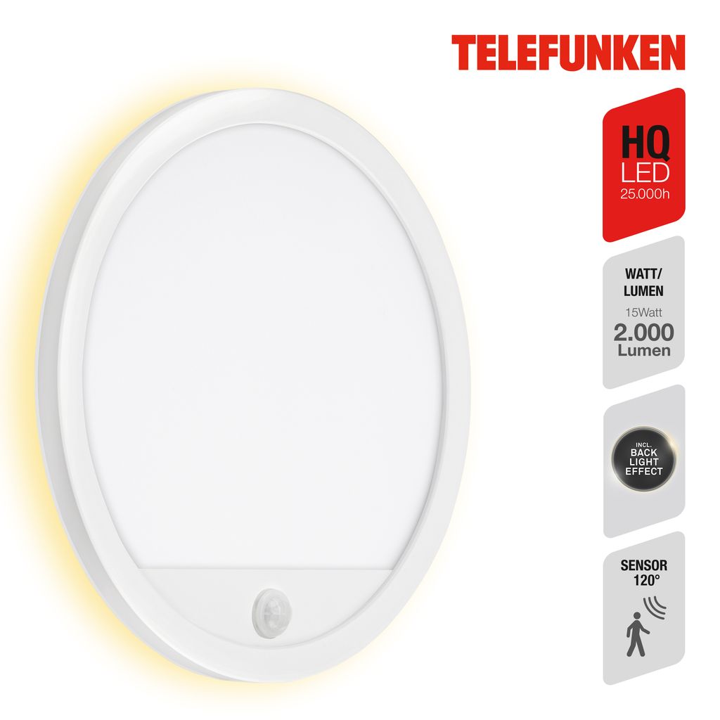 TELEFUNKEN LED Außenleuchte Ø 28 cm 15W 2000lm weiß