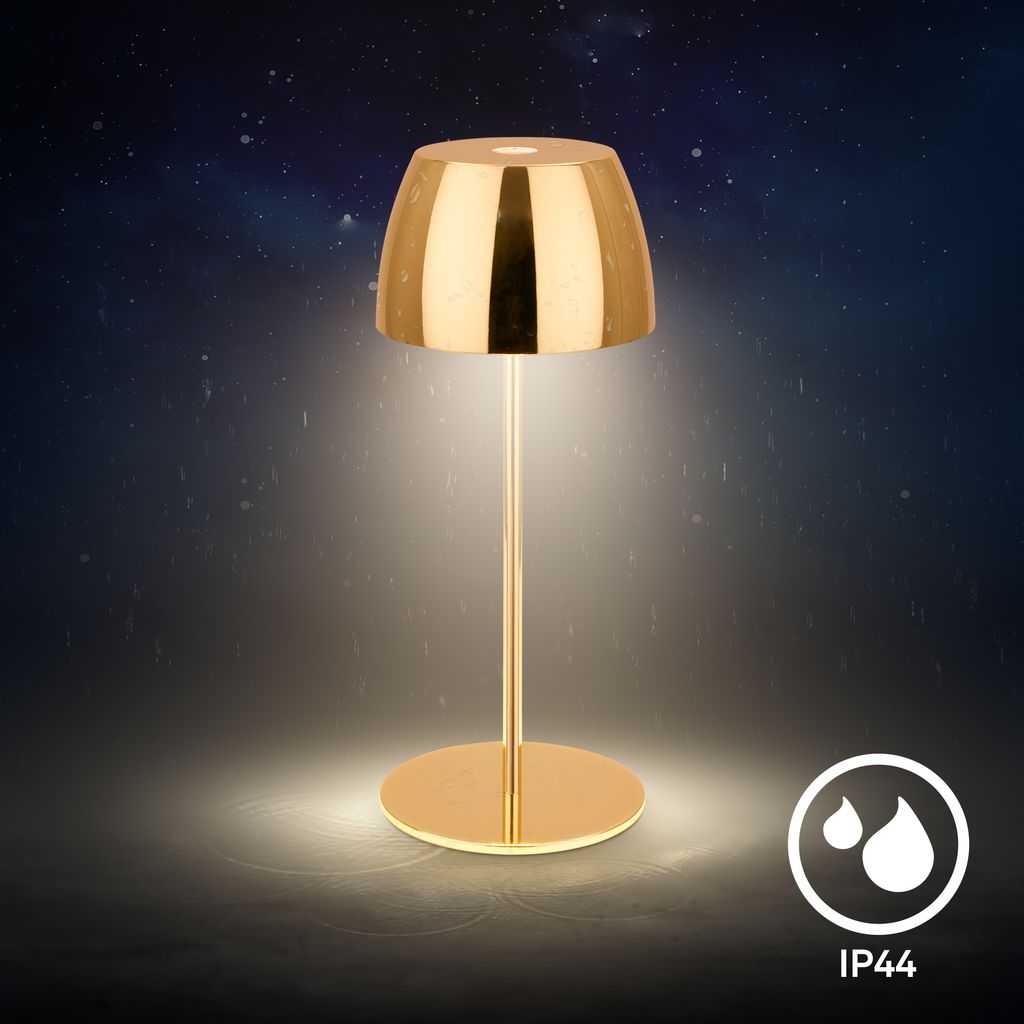 Serina Mini LED Tischlampe kabellos IP44, Dimmbar, Touch, 2er Set, Goldfarbig