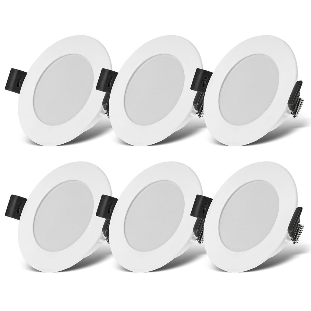 B.K.Licht - Set of 6 LED recessed spotlights 230V, LED spotlights for the bathroom splash protection IP44, warm white light, ceiling spotlights, LED spots, flat ceiling spots, 85x25mm (DxH), white