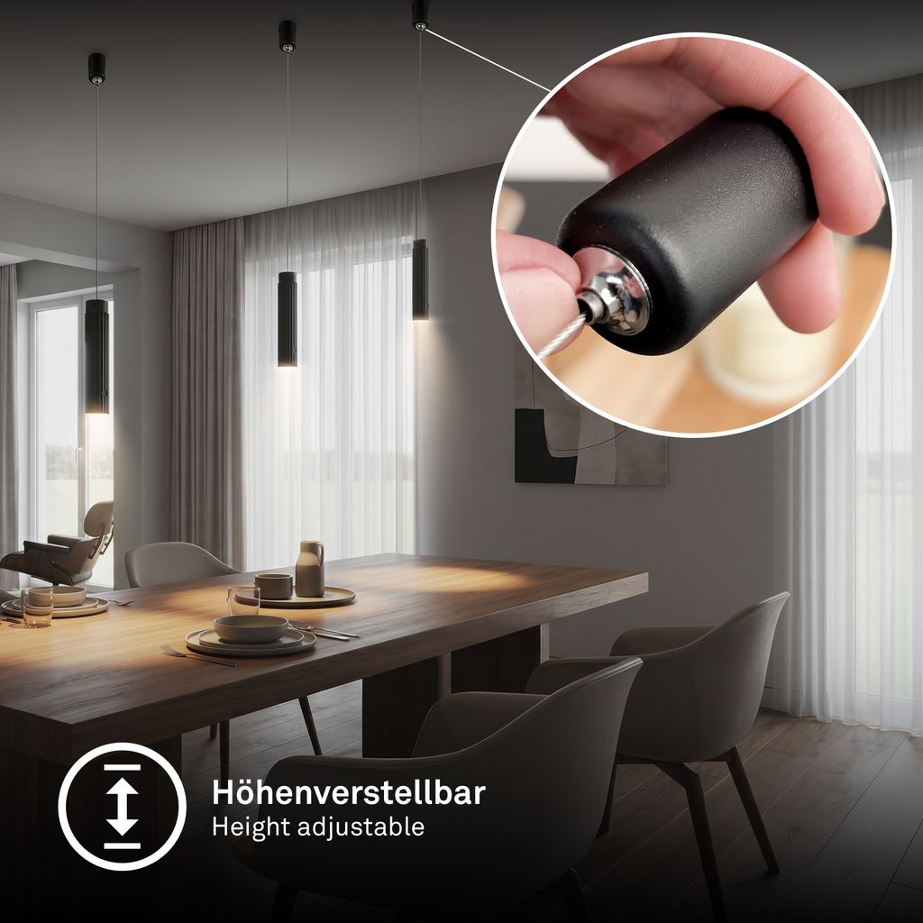 Hang Pendelleuchte - 3,5W, 280lm, Akku, LED, Höhenverstellbar, Schwarz