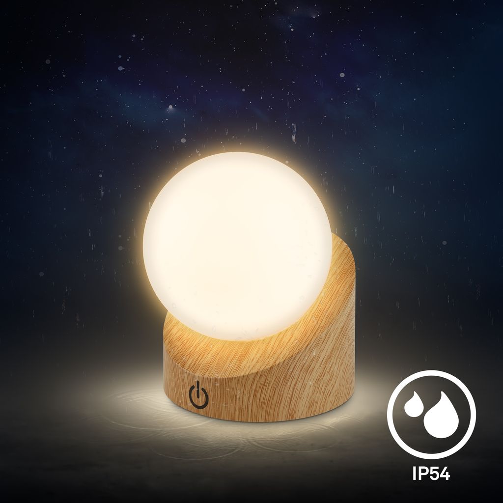 Sora Mini LED Tischlampe kabellos IP54, Dimmbar, Touch, 2er Set, Holzoptik