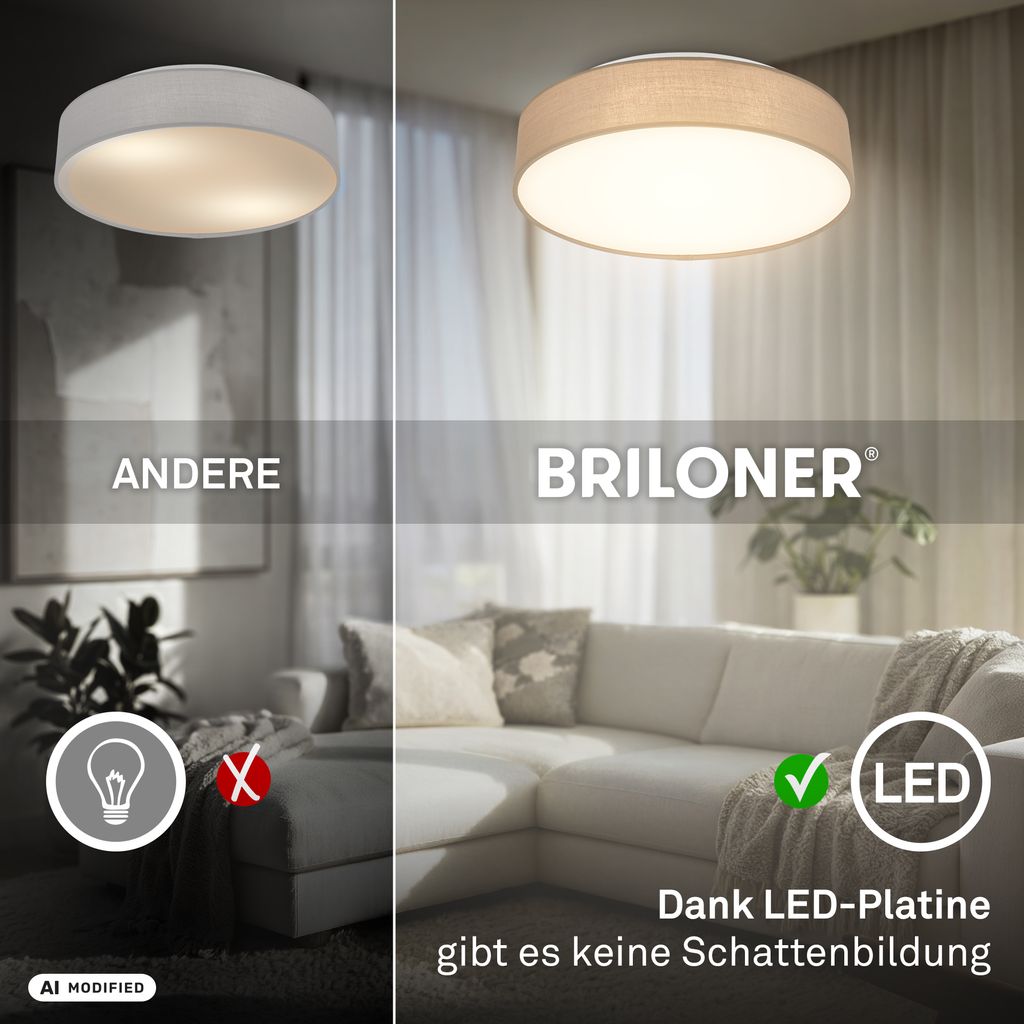 Duck Deckenlampe Ø38 cm - 24W, 2600lm, LED, Warmweiß, Stoffschirm, Taupe