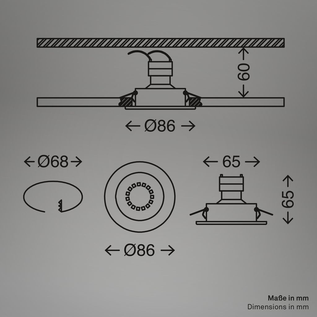 3er Set Einbauleuchte, Ø 8,6 cm, Weiß