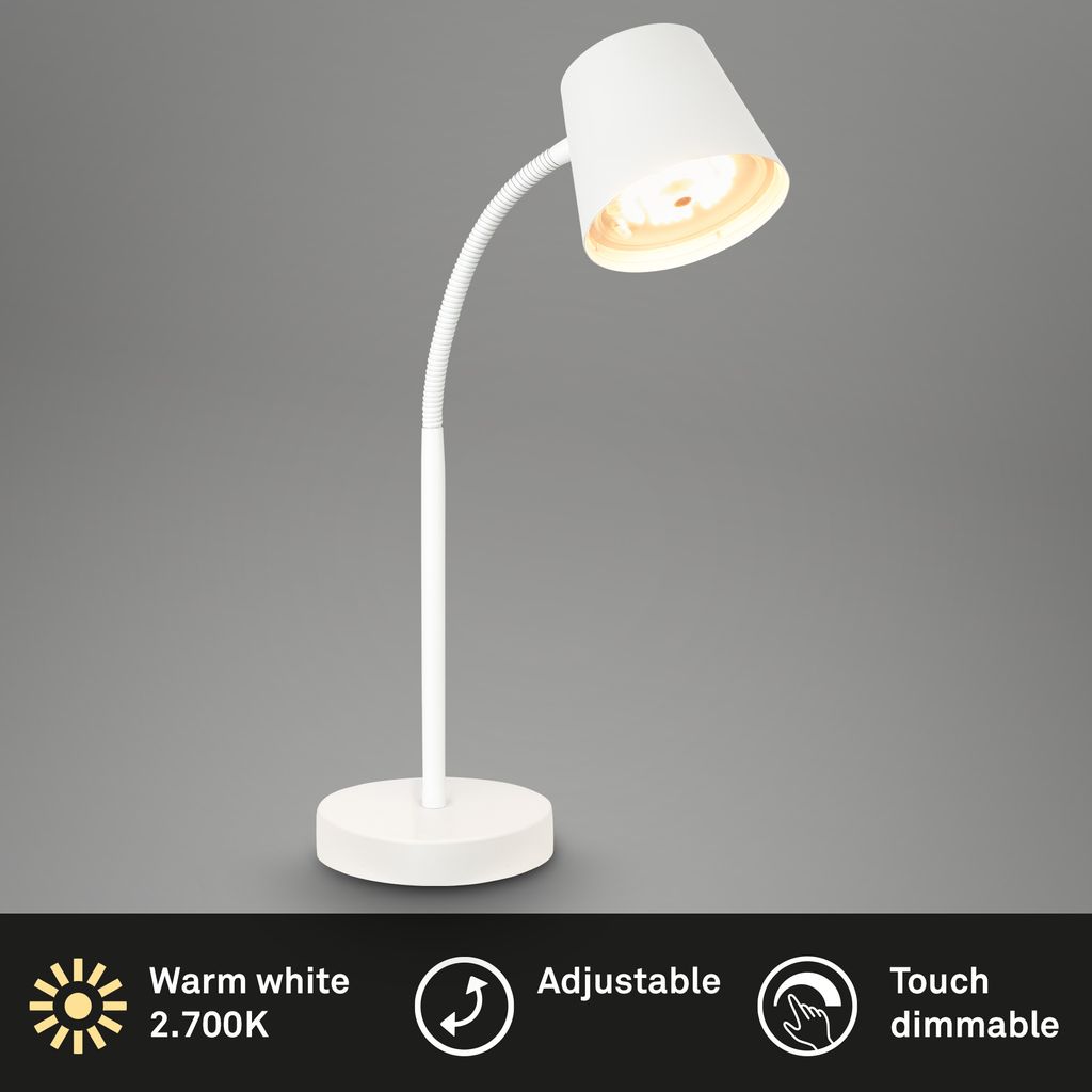 Briloner Biwo LED Tischlampe kabellos, Dimmbar, Schwenkbar, Weiß