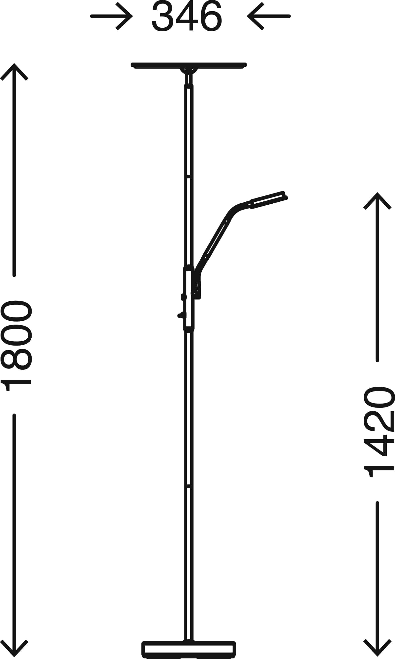 LED Fluter mit Lesearm, 180 cm, 27 W, Matt-Nickel