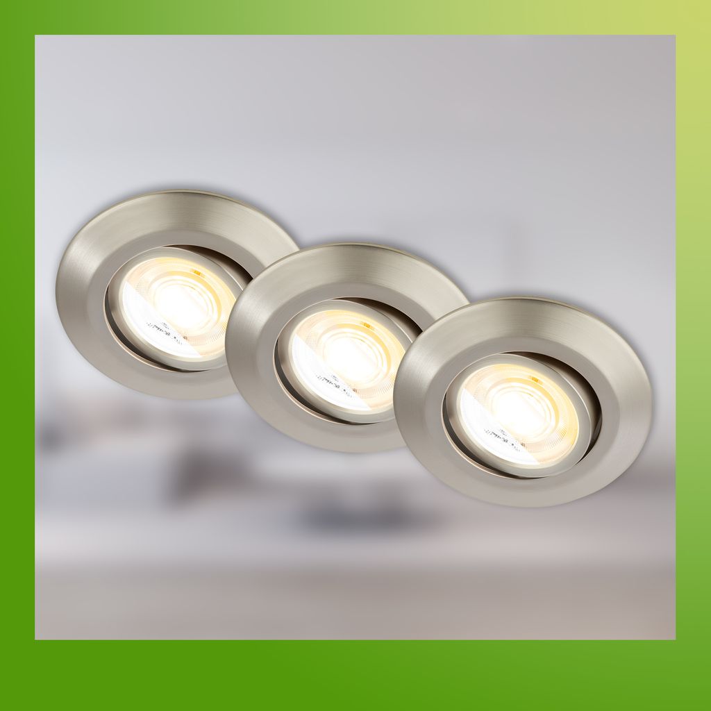 Briloner Klira 3er Set LED Einbaustrahler 230V, Schwenkbar, CTS, Nickel-Matt