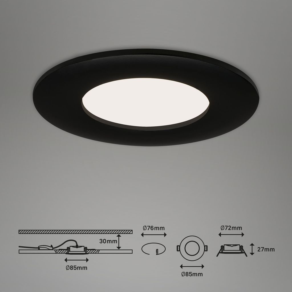 LED Einbauleuchten 3er Set 5 W matt-schwarz 4000K Kunststoff Ø8.5cm  Briloner 7
