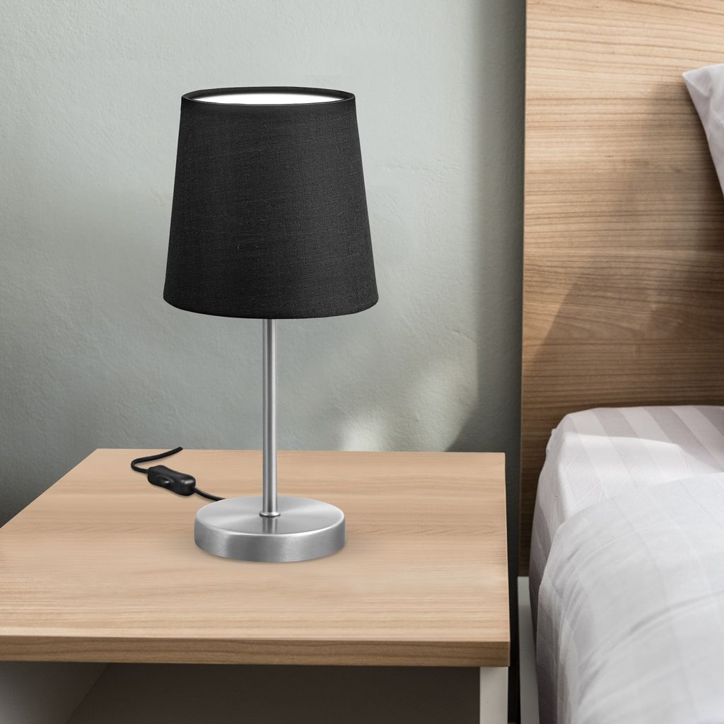 Nachttischlampe - mit Schalter, Stoff, max. 25W, E14 Fassung, schwarz