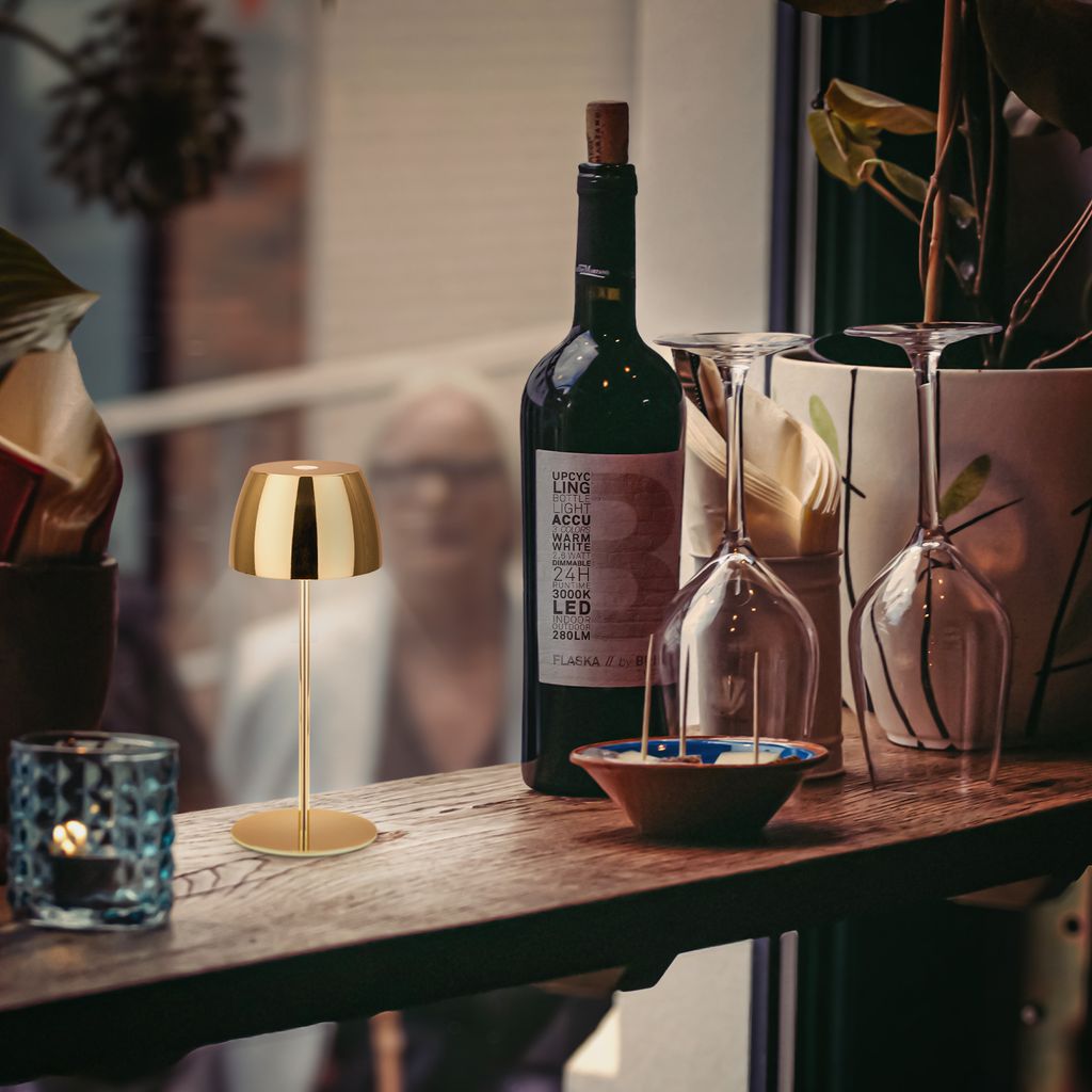 Briloner Serina Mini LED Tischlampe kabellos IP44. Dimmbar. Touch. Spritzwasserschutz. akku. gold. Ø8 x 20 cm 9