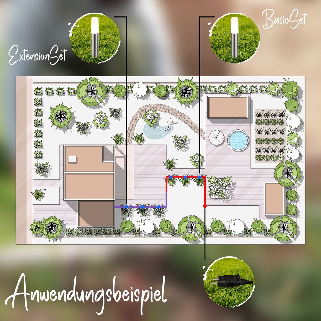 CONNECT TO SHINE Erweiterungsset Junca mit 3er Set LED Wegeleuchten. IP44 12